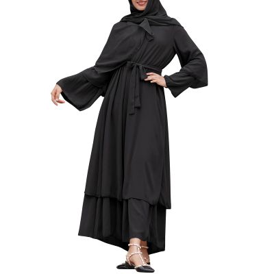 Abayas for Women Muslim: Modest Abaya Dress Middle East Arabian Robes Dubai Outfit Conservative Kaftan Islamic Dresses Chiffon Prayer Clothes Ramadan Eid Wedding Formal Party Black Large