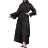 Abayas for Women Muslim: Modest Abaya Dress Middle East Arabian Robes Dubai Outfit Conservative Kaftan Islamic Dresses Chiffon Prayer Clothes Ramadan Eid Wedding Formal Party Black Large view 1