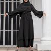 Abayas for Women Muslim: Modest Abaya Dress Middle East Arabian Robes Dubai Outfit Conservative Kaftan Islamic Dresses Chiffon Prayer Clothes Ramadan Eid Wedding Formal Party Black Large view 3
