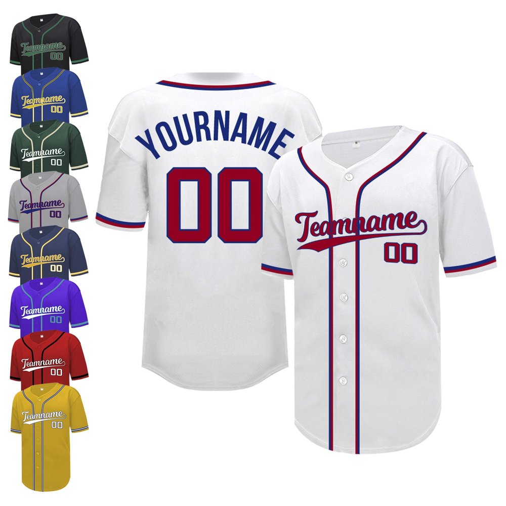 Mgowqav Custom Baseball Jersey Double-Sided Stitched Name & Number Personalized Baseball Jersey S-4XL White&red&Blue