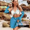 Yikisdy Women Mermaid Gloves Sparkle Fingerless Long Glove Fish Scale Arm Sleeves Rave Party Costume (Blue) view 3