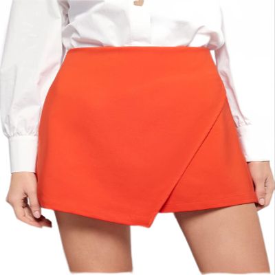 LEWGEL Women's Shorts High Waist Wrap Skort Shorts Women (Color : Orange, Size : Medium)