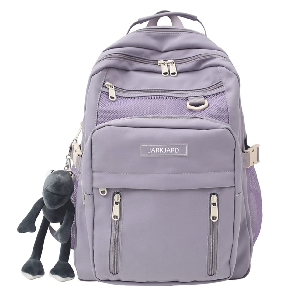 JARKJARD Cute Aesthetic Backpack Kawaii Backpack for School with Cute Pendant Casual Daypack Middle Student Travel College Bookbag for Girls Large Capacity(Purple)