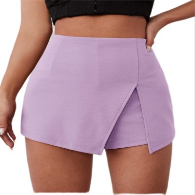 LEWGEL Women's Shorts Solid Split Front Skort Shorts Women (Color : Lilac Purple, Size : Medium)
