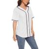 Women's Baseball Jerseys Blank Button Down V-Neck Softball Team Uniform Fashion Simple Wide Stripe Short Sleeve (White,XS,X-Small,Regular,Regular) view 2