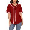 Women's Baseball Jerseys Blank Button Down V-Neck Softball Team Uniform Fashion Simple Wide Stripe Short Sleeve (Red,4XL,4X-Large,Regular,Regular) view 1