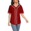 Women's Baseball Jerseys Blank Button Down V-Neck Softball Team Uniform Fashion Simple Wide Stripe Short Sleeve (Red,4XL,4X-Large,Regular,Regular) view 2