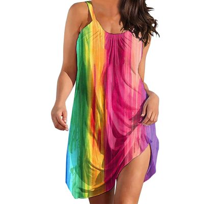 Easter Dress for Women Summer Dresses for Women 2023 Beach Dress Cover Ups Boho Floral Print T Shirt Sundresses with Pockets Womens Summer Floral Wrap V Neck Adjustable Spaghetti Casual Dress