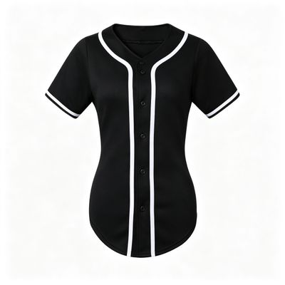 Womens Hip Hop T Shirts Baseball Jersey Button Down Tops Short Sleeve Solid Color Outfits (Black 3XL)