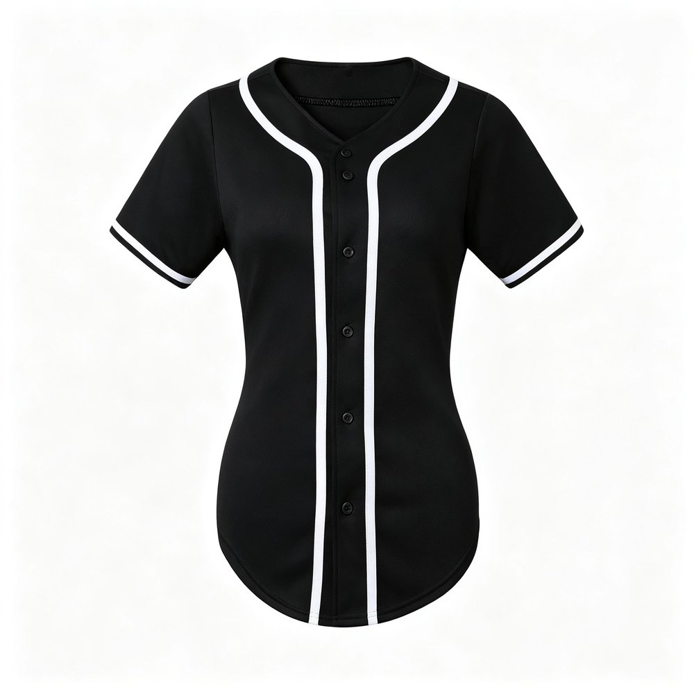 Womens Hip Hop T Shirts Baseball Jersey Button Down Tops Short Sleeve Solid Color Outfits (Black 3XL)