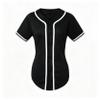 Womens Hip Hop T Shirts Baseball Jersey Button Down Tops Short Sleeve Solid Color Outfits (Black 3XL) view 1