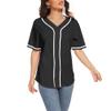 Women's Baseball Jerseys Blank Button Down V-Neck Softball Team Uniform Fashion Simple Wide Stripe Short Sleeve (Black,4XL,4X-Large,Regular,Regular) view 2