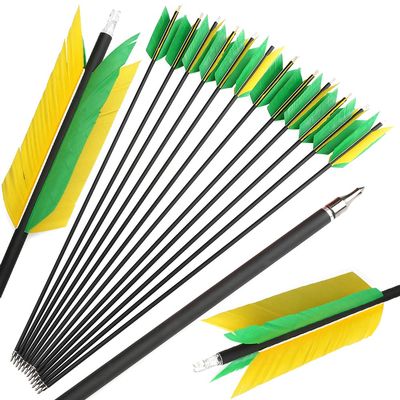 ZSHJGJR 30 Inch Archery Hunting Arrows Carbon Flu Flu Arrows Spine 500 Target Practice Arrows with 4pcs Turkey Feather Replaceable Arrowhead for Outdoor Hunting Shooting 6/12pcs (6, Yellow & Green)