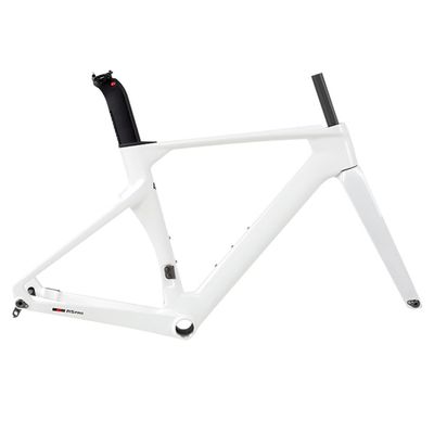 HIMALO Carbon Fiber Road Bike Frameset Disc Brake Thru Axle Breaking Wind Racing Frame 43.5/46/48/50/52/54/56CM Internal Routing  for 700C Wheels (Color : White, Size : 52CM)