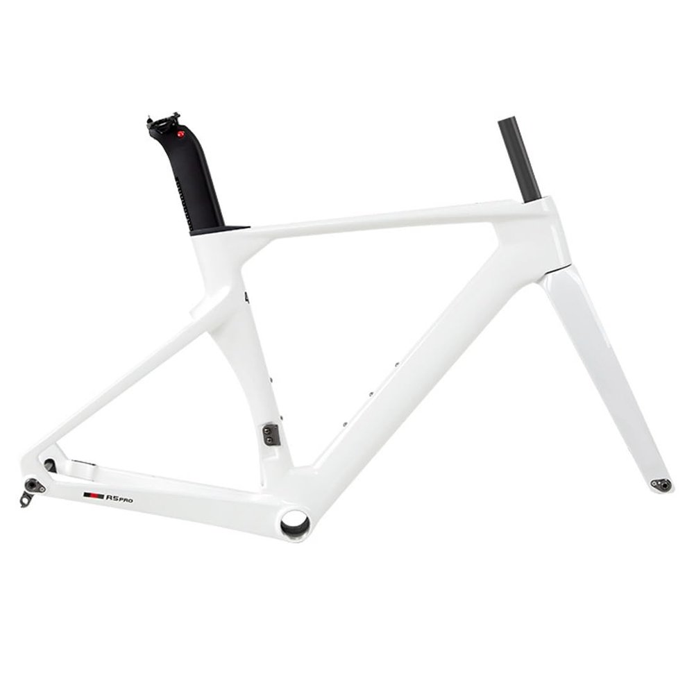 HIMALO Carbon Fiber Road Bike Frameset Disc Brake Thru Axle Breaking Wind Racing Frame 43.5/46/48/50/52/54/56CM Internal Routing  for 700C Wheels (Color : White, Size : 52CM)