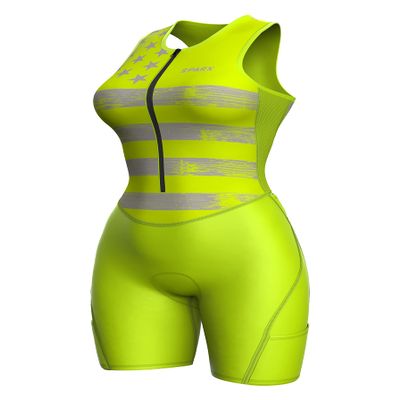 Sparx Women Triathlon Suit Tri Short Racing Cycling Swim Run (Medium, Neon Flag)