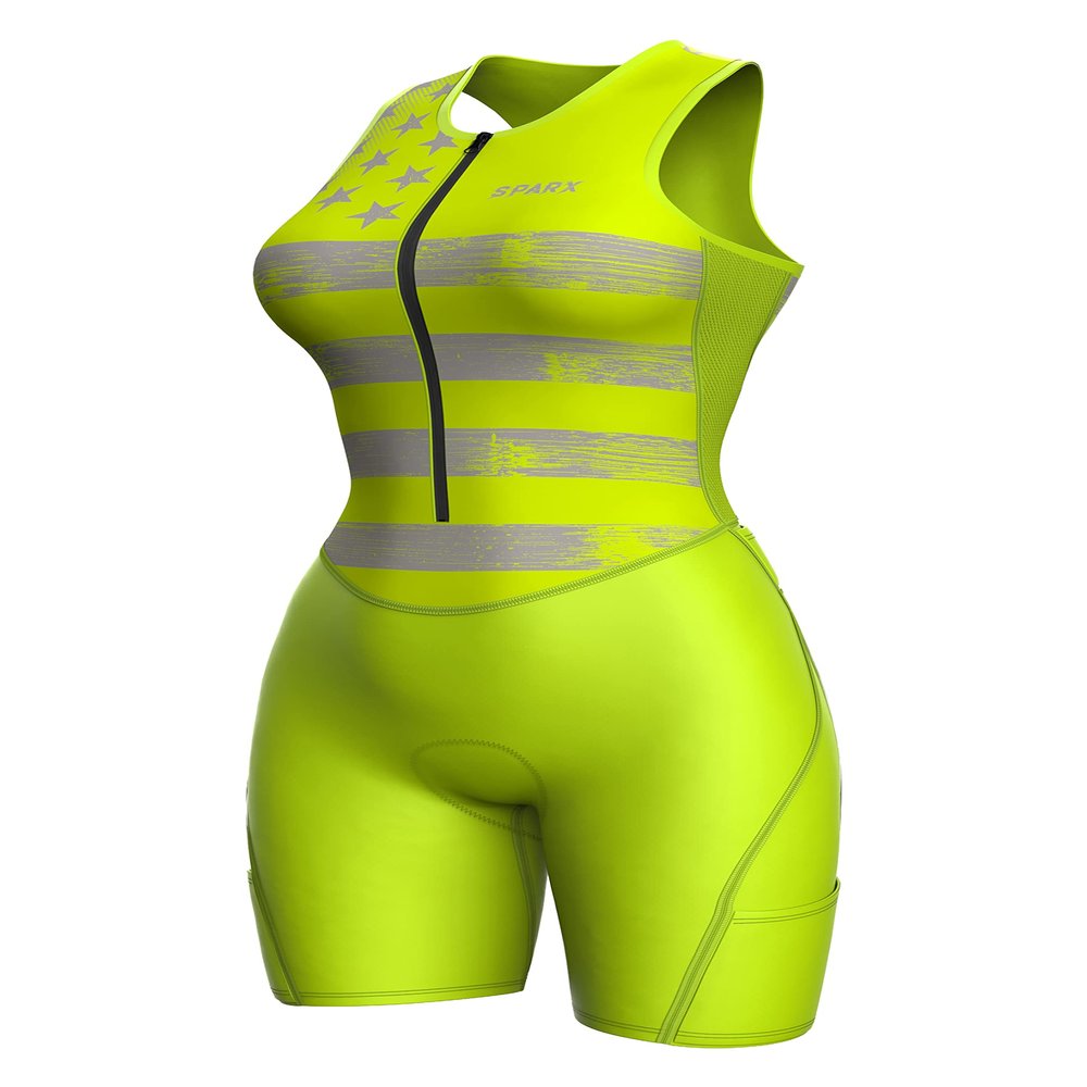 Sparx Women Triathlon Suit Tri Short Racing Cycling Swim Run (Medium, Neon Flag)