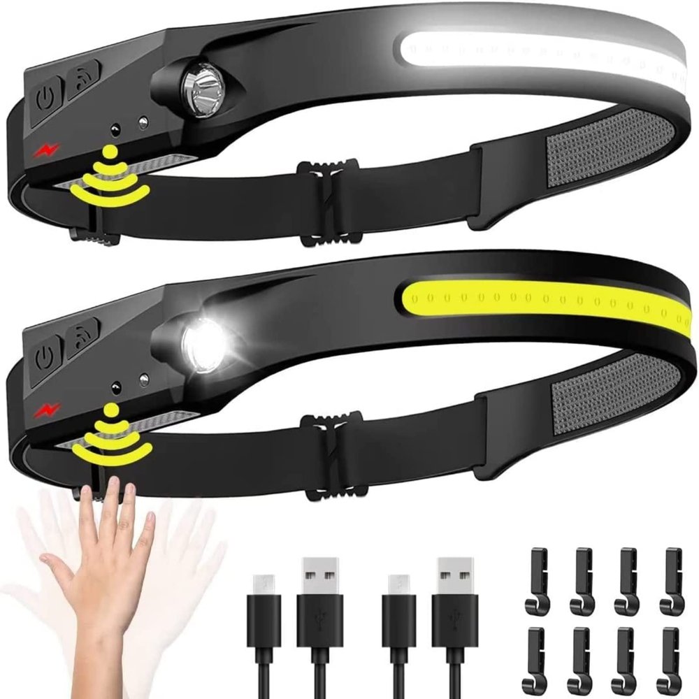 Headlamp Rechargeable, 230 Wide Beam Head Lamp LED with Motion Sensor for Adults - Camping Accessories Gear, Waterproof Head Light Flashlight for Hiking, Running, Repairing, Fishing, Cycling Visit th