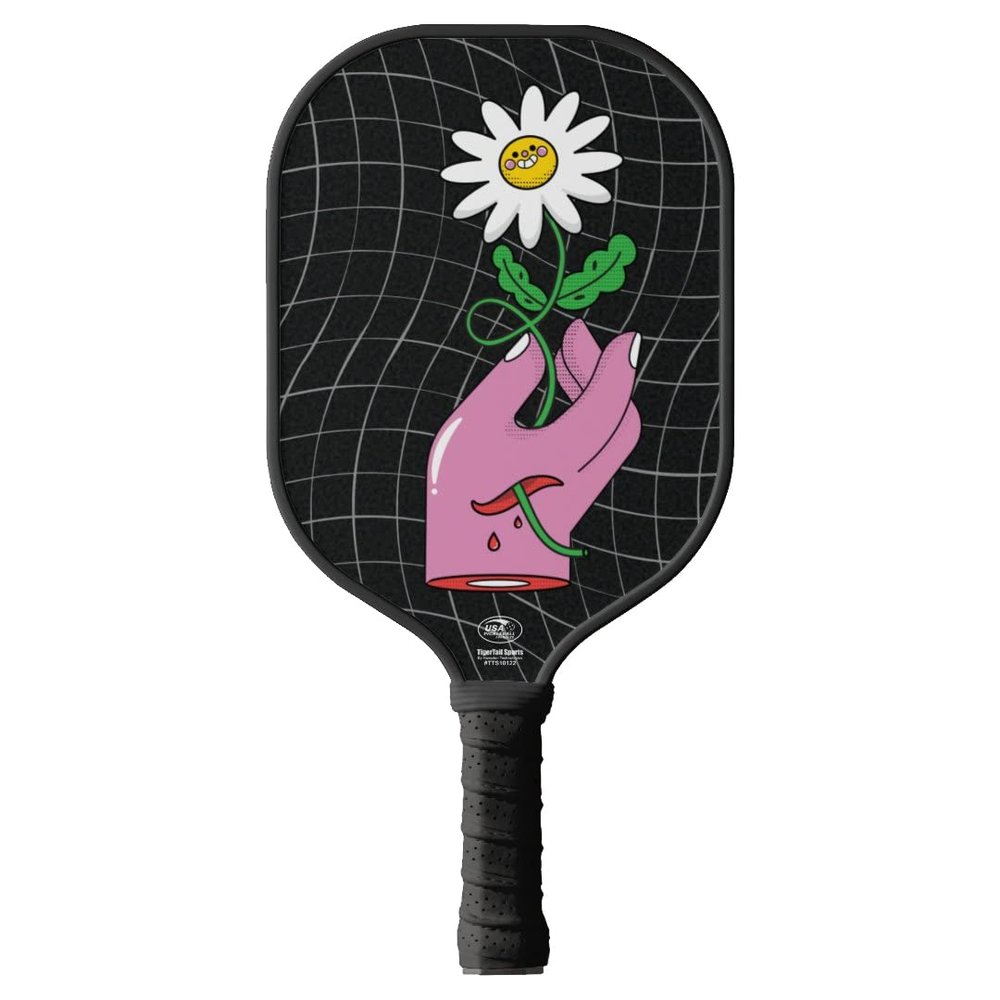 TigerTail Sports Daisy Hand Colorful Design Pickleball Paddle, USA Pickleball Approved, Black Trim