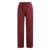 Women Linen Pants Dressy Casual Straight Leg High Elastic Waist Beach Trousers Trendy Drawstring Relaxed Fit Pant with Pocket view 4