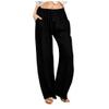 Women Linen Pants Dressy Casual Straight Leg High Elastic Waist Beach Trousers Trendy Drawstring Relaxed Fit Pant with Pocket view 1