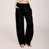 Women Linen Pants Dressy Casual Straight Leg High Elastic Waist Beach Trousers Trendy Drawstring Relaxed Fit Pant with Pocket view 2