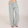 Women Linen Pants Dressy Casual Straight Leg High Elastic Waist Beach Trousers Trendy Drawstring Relaxed Fit Pant with Pocket view 2
