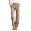 Women Linen Pants Dressy Casual Straight Leg High Elastic Waist Beach Trousers Trendy Drawstring Relaxed Fit Pant with Pocket view 1
