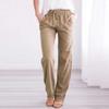Women Linen Pants Dressy Casual Straight Leg High Elastic Waist Beach Trousers Trendy Drawstring Relaxed Fit Pant with Pocket view 2