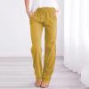 Women Linen Pants Dressy Casual Straight Leg High Elastic Waist Beach Trousers Trendy Drawstring Relaxed Fit Pant with Pocket view 2