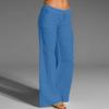 Women Linen Pants Dressy Casual Straight Leg High Elastic Waist Beach Trousers Trendy Drawstring Relaxed Fit Pant with Pocket A5-Blue Medium view 2