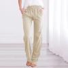Women Linen Pants Dressy Casual Straight Leg High Elastic Waist Beach Trousers Trendy Drawstring Relaxed Fit Pant with Pocket A3-Beige view 2