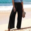 Women Linen Pants Dressy Casual Straight Leg High Elastic Waist Beach Trousers Trendy Drawstring Relaxed Fit Pant with Pocket view 2