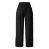 Women Linen Pants Dressy Casual Straight Leg High Elastic Waist Beach Trousers Trendy Drawstring Relaxed Fit Pant with Pocket view 3