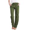 Women Linen Pants Dressy Casual Straight Leg High Elastic Waist Beach Trousers Trendy Drawstring Relaxed Fit Pant with Pocket view 1