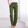 Women Linen Pants Dressy Casual Straight Leg High Elastic Waist Beach Trousers Trendy Drawstring Relaxed Fit Pant with Pocket view 2