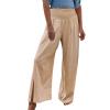 Women Linen Pants Dressy Casual Straight Leg High Elastic Waist Beach Trousers Trendy Drawstring Relaxed Fit Pant with Pocket view 1
