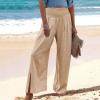 Women Linen Pants Dressy Casual Straight Leg High Elastic Waist Beach Trousers Trendy Drawstring Relaxed Fit Pant with Pocket view 2