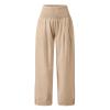 Women Linen Pants Dressy Casual Straight Leg High Elastic Waist Beach Trousers Trendy Drawstring Relaxed Fit Pant with Pocket view 3