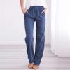 Women Linen Pants Dressy Casual Straight Leg High Elastic Waist Beach Trousers Trendy Drawstring Relaxed Fit Pant with Pocket view 2