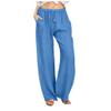 Women Linen Pants Dressy Casual Straight Leg High Elastic Waist Beach Trousers Trendy Drawstring Relaxed Fit Pant with Pocket view 1