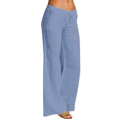 Women Linen Pants Dressy Casual Straight Leg High Elastic Waist Beach Trousers Trendy Drawstring Relaxed Fit Pant with Pocket
