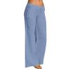 Women Linen Pants Dressy Casual Straight Leg High Elastic Waist Beach Trousers Trendy Drawstring Relaxed Fit Pant with Pocket view 1