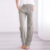 Women Linen Pants Dressy Casual Straight Leg High Elastic Waist Beach Trousers Trendy Drawstring Relaxed Fit Pant with Pocket view 2