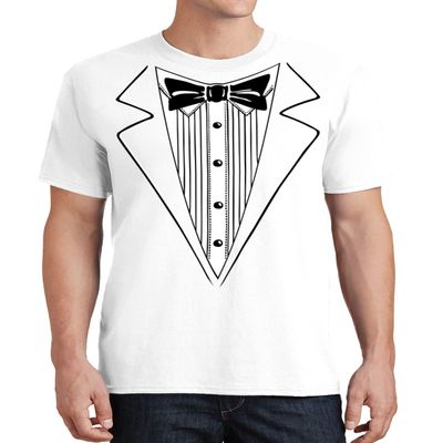Classic Printed Black Bow Tuxedo Prom Wedding Party Mens T-Shirt, White, 3X-Large
