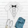 Classic Printed Black Bow Tuxedo Prom Wedding Party Mens T-Shirt, White, 3X-Large view 2