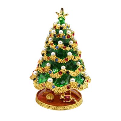 AAGAZA Hand Painted Christmas Tree Jewelry Trinket Box Ornament Sculpture Enamel Craft/111