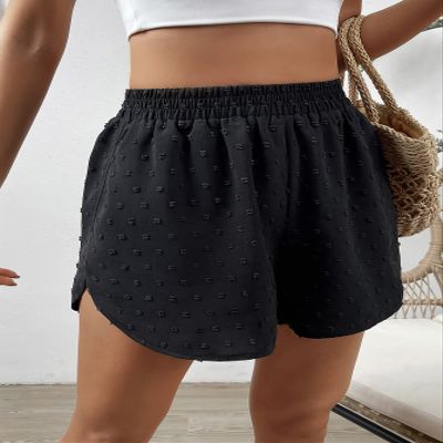 ABZEKH Shorts for Women Shorts Women's Shorts Swiss Dot Curved Hem Shorts Shorts (Color : Black, Size : Small)