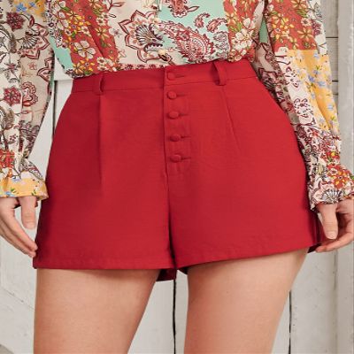 ABZEKH Shorts for Women Shorts Women's Shorts Button Fly Solid Shorts Shorts (Color : Red, Size : Medium)