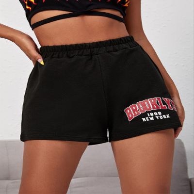 ABZEKH Shorts for Women Shorts Women's Shorts Letter Graphic Track Shorts Shorts (Color : Black, Size : X-Small)